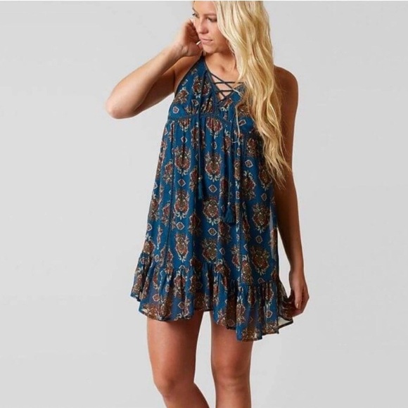 coco + jaimeson Dresses & Skirts - Coco + Jaimeson Bohemian Festival Print Lined Teal Mini Dress Tunic Tank Top